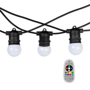 The Outdoor Patio String Lights with G45 LED RGBW Bulbs are shown with three sections overlapped. Layering patio string lights is a creative lighting design technique that adds depth and aesthetic appeal.                            
                     