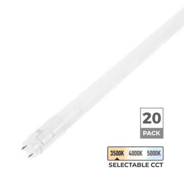 18W LED Hybrid T8 Tube - 4ft Linear Tube Light - 2,600 Lumens - Selectable CCT - Type A / Type B - 20-Pack