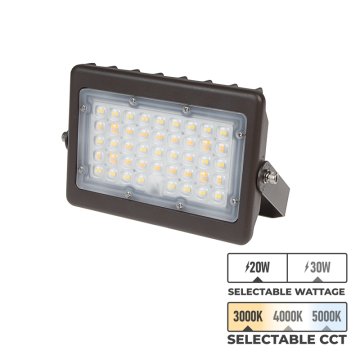 LED Flood Light - CCT and Wattage Selectable - Bypassable Photocell - Yoke Mount - Up To 4,350 Lumens - 20W / 30W - 3000K / 4000K / 5000K