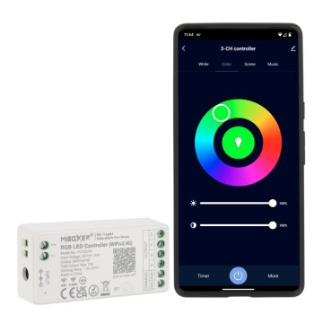 MiBoxer LED Controller - Wireless RGB LED Strip Lights - Hubless - 6 Amps / Channel - 12-24 VDC - Optional Remote