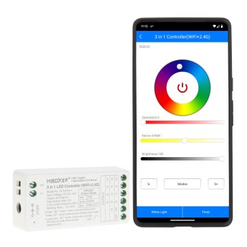 MiBoxer 3-in-1 Wireless LED Strip Controller - RGB / RGBW / RGB+CCT LED Strip Lights - Hubless - 6 Amps / Channel - 12-24 VDC - Optional Remote