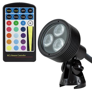 6 Watt Color Changing RGB LED Landscape Spot Light. Remote shown is included.