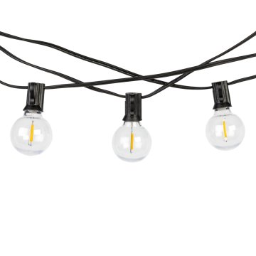 The Outdoor Patio String Lights with G40 Edison-style LED Filament Bulbs are shown with three sections overlapped. Layering patio string lights is a creative lighting design technique that adds depth and aesthetic appeal.                             
   