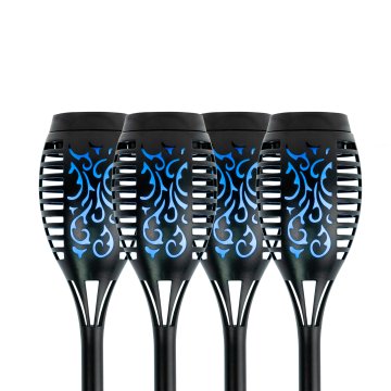 LED Solar Torch Lights - Flicker Flame Outdoor Landscape Path Lights - 4-Pack - Blue