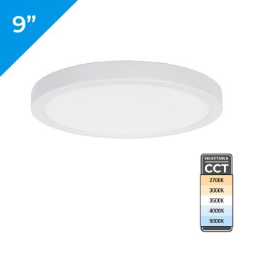 9" Flush Mount LED Downlight - 18W - Selectable CCT - TRIAC Dimmable - 100W Incandescent Equivalent - Up To 1,460 Lumens                            
                        
                        