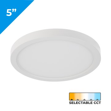 5" 10W Low Profile LED Flush Mount Downlight - Selectable CCT - Dimmable - Up to 650 Lumens - White