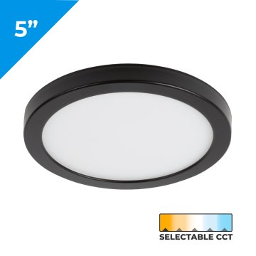 5" 10W Low Profile LED Flush Mount Downlight - Selectable CCT - Dimmable - Up to 650 Lumens - Black Trim