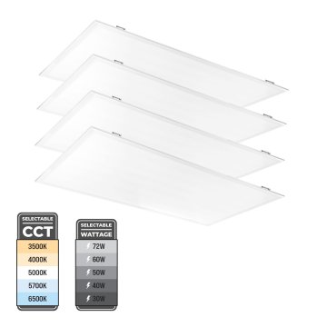2x4ft LED Panel Lights - Field Selectable - 72W Max - Up To 9,000 Lumens - 4-Pack