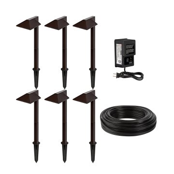 6-Piece Offset 5" Square Light Head LED Path Light Landscape Lighting Kit - 60W Low Voltage Transformer - Matte Bronze Finish - 3000K / 4000K