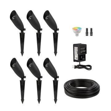 Smart Landscape Lighting Kit - 6-Piece LED-Ready Cast Aluminum Landscape Spot Light - RGB+Tunable White MR16 Bulb - 60W Low Voltage Transformer - Optional RF Remote / With Wi-Fi Controller Hub