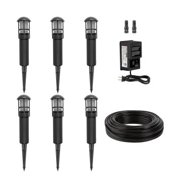 6-Piece 10" Mini Bollard LED Path Light Landscape Lighting Kit - Black Finish - 60W Low-Voltage Transformer - 3000K / 4000K