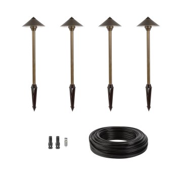 4-Piece Solid Brass LED-Ready Path Light Landscape Lighting Expansion Kit - 6" Diameter Pointed Cone Shade - 2700K / 4000K / 6500K