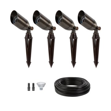 4-Piece Solid Brass LED-Ready Spot Light Landscape Lighting Expansion Kit - Antique Bronze - MR16 Bulbs - 2700K / 3000K / 4000K / 6500K