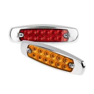 Low-Profile LED Truck Clearance or Side Marker Lights - Peterbilt Style - 12-LED - Amber / Red - Pair