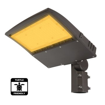 Amber LED Turtle-Friendly Parking Lot Light with Mount - 595nm - Selectable Wattage - Photocell and Glare Shield