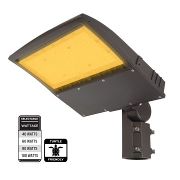Amber LED Turtle-Friendly Parking Lot Light with Mount - 595nm - Selectable Wattage - Photocell and Glare Shield
