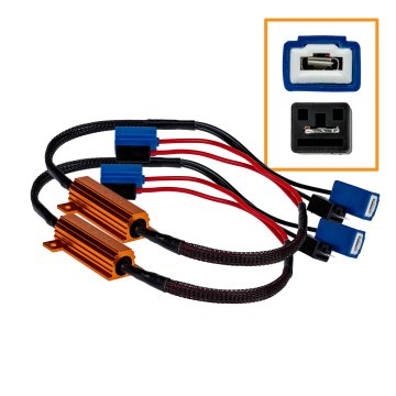 Headlight Load Resistor Kit - H1 / H3 LED Bulb Connection Kit 2-pack shown with close-up inset of connectors