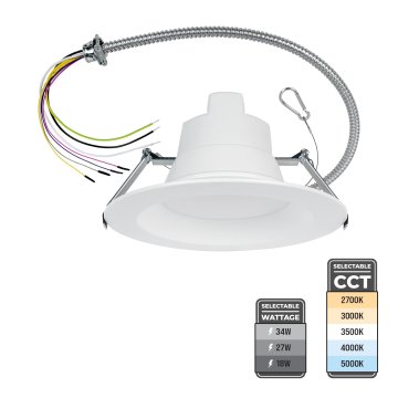 Showing the recessed downlight housing, 24" integral wire whip, and security clip.                             
                        