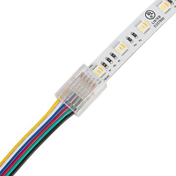                             
           Solderless Clamp-On LED Strip Light to Pigtail Adaptor - 12mm RGB + CCT Strips - 22 AWG             