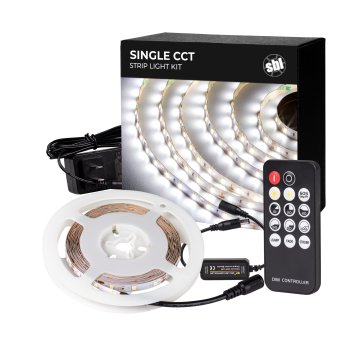                             The 12-volt white LED strip light kit with a 5-meter white LED tape light and wireless RF remote
                        