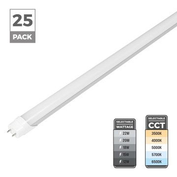 4ft T8 LED Tubes - Selectable CCT and Wattage - Type A/B - Ballast Compatible / Ballast Bypass - Up 2,640 Lumens - 25-Pack