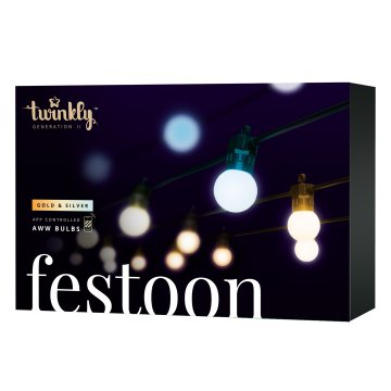 Twinkly Festoon Gold & Silver - Patio String Lights - Amber / Warm White / Cool White – Generation II - 20 Bulbs / 40 Bulbs