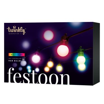 Twinkly Festoon Multicolor - RGB Smart Outdoor String Lights - Generation II - 20 Bulbs