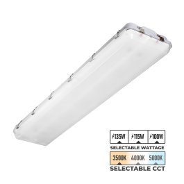 4 ft LED Linear Vapor Tight High Bay - Selectable Wattage 100W / 115W / 135W - Selectable CCT 3500K / 4000K / 5000K - Up To 21,600 Lumens