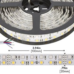 RGBW LED Strip Lights - Dual Row 24V LED Tape Light with White and Multicolor LEDs - 530 Lumens/ft.