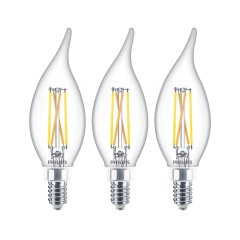 Philips Ultra Definition 3.5W BA11 LED Filament Bulb - E12 Candelabra Screw Base - TRIAC Dimming - 500 Lumens -2700K - 3-Pack