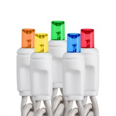 Wide Angle Multicolor LED Christmas String Lights - 25ft - 50 Mini 5mm Bulbs - White Wire - Multi-Color: Red, Green, Blue, Yellow, Orange