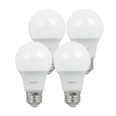 Philips 8W A19 LED Bulb - E26 Screw Base - 60W Incandescent Equivalent - Dimmable - 4-Pack - 2700K / 3000K / 4000K / 5000K