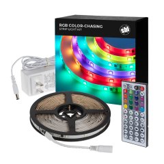 RGB LED Strip Light Kit - Indoor / Outdoor - Addressable Color-Chasing LED Tape Light with 12V Power Supply and Remote - 5m