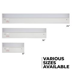 LED Under Cabinet Light Fixture - 120V - Selectable CCT - 3000K / 4000K / 5000K -  8” / 16” / 24”