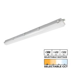 4ft LED vapor tight strip light - NSF-certified - selectable wattage and CCT - up to 6,500 lumens - 30, 40, and 50 watts - 3000, 3500, 4000, and 5000K