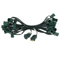 25' C7 Christmas Light Stringer - 25 Sockets - Green Wire - Green