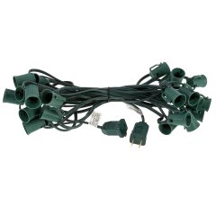 25' C9 Christmas Light Stringer - 25 Sockets - Green Wire - Green
