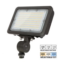 LED Flood Light - Selectable CCT - Selectable Wattage - Knuckle Mount - 150W MH Equivalent - Up To 7,800 Lumens - 40W / 50W / 60W - 3000K / 4000K / 5000K