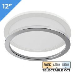 TCP 12" LED Slim Flush Mount Fixture - Satin Nickel Trim Ring - 24W - Selectable CCT - Dimmable - Up To 2,040 Lumens