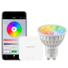 GU10 MiLight Wi-Fi RGB+tunable white smart LED bulb with optional Wi-Fi hub and smartphone app