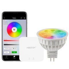 MR16 MiLight Wi-Fi RGB+tunable white smart LED bulb with optional Wi-Fi hub and smartphone app