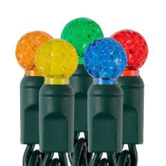 Round Multicolor LED Christmas String Lights - 25ft - 50 Mini G12 Bulbs - Green Wire - Multi-Color: Red, Green, Blue, Yellow, Orange