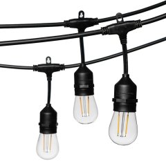 48' Patio Outdoor LED String Lights with 15 Filament Bulbs - Suspended Sockets - 2200K/2700K