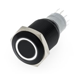 LED Indicator Push Button Switch - Black Finish - White