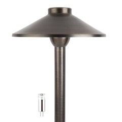 Solid Brass Landscape Path Light - 8" Cone Shade - Drop-In Fixture - Optional G4 Bulb - 2700K / 4000K / 6500K