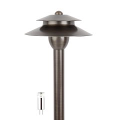 Solid Brass Landscape Path Light - 6" Two-Tier Cone Shade - Drop-In Fixture - Optional G4 Bulb - 2700K / 4000K / 6500K