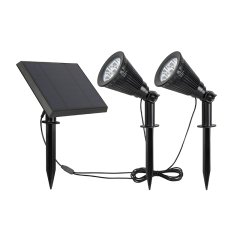 Dual Solar Spot Light Kit - Dual LED Heads - 60-Degree Beam Angle - Stake Included - 3000K