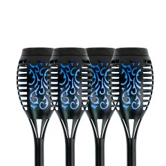 LED Solar Torch Lights - Flicker Flame Outdoor Landscape Path Lights - 4-Pack - Blue