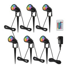 6 RGB LED Landscape Spot Lights Kit with Low Voltage Transformer - Bluetooth and RF Remote Control