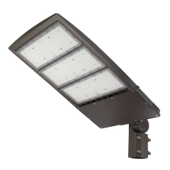 Side view of the 450W LED parking lot area light with slipfitter knuckle mount